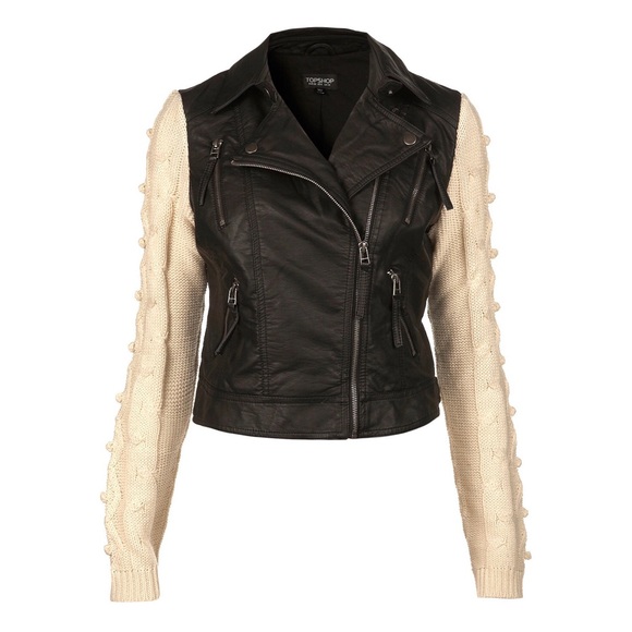 Topshop Jackets & Blazers - Topshop Cable Knit Leather Jacket